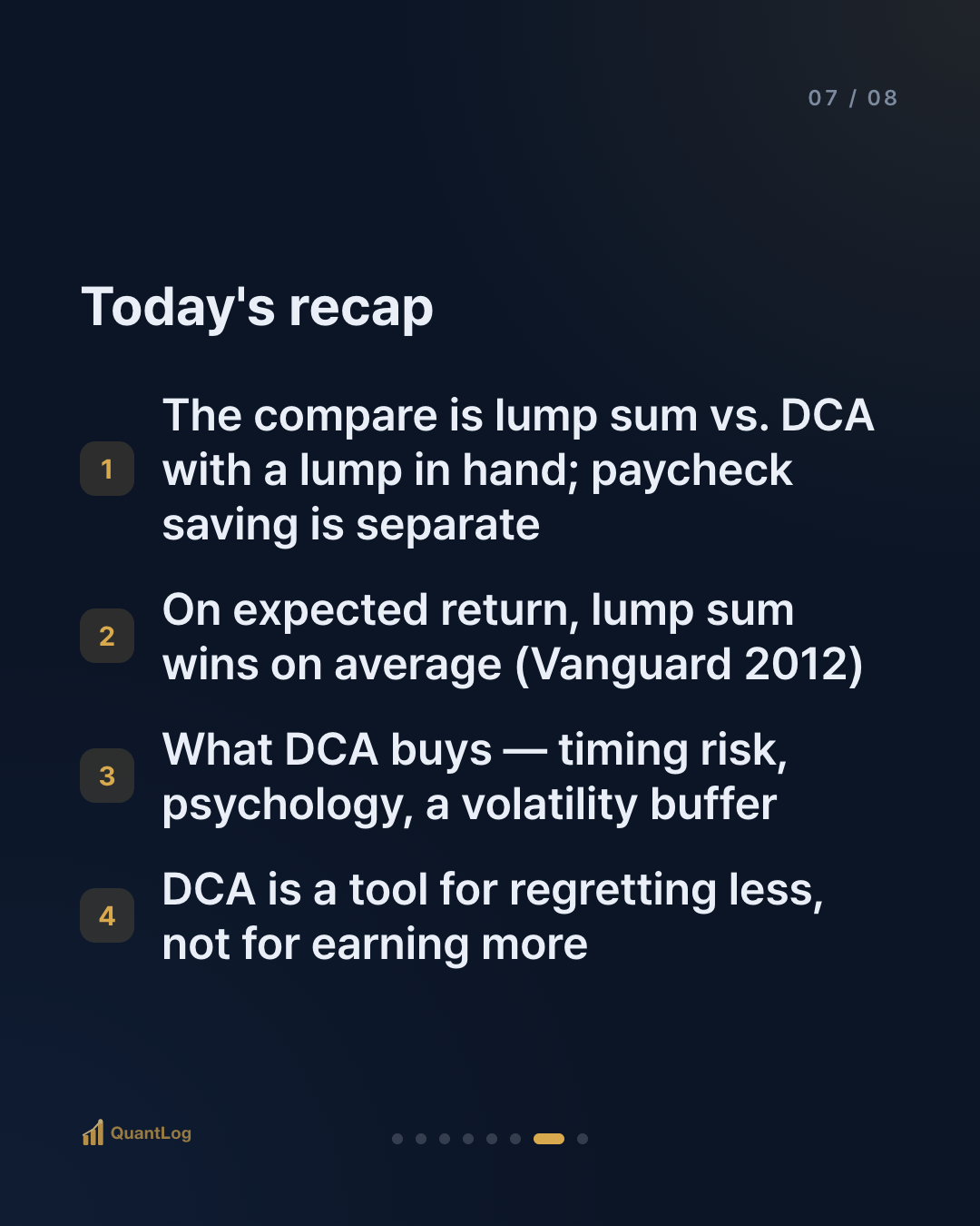 DCA vs Lump Sum — What Buying in Pieces Buys, and What It Gives Up